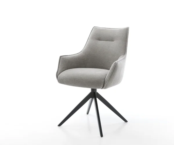 Drehstuhl Alja-Flex mit Armlehnen Strukturstoff Soft Grau Kreuzgestell breit Schwarz 360° drehbar Wippfunktion Taschenfederkern