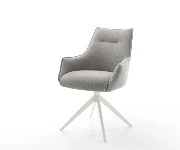 Drehstuhl Alja-Flex mit Armlehnen Strukturstoff Soft Grau Kreuzgestell breit Weiß 360° drehbar Wippfunktion Taschenfederkern