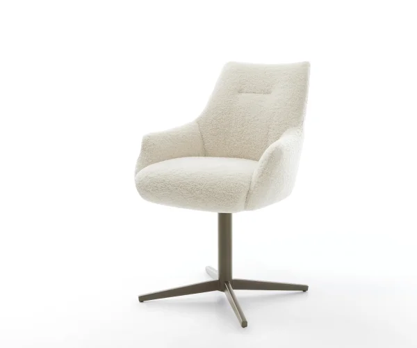 Drehstuhl Alja-Flex mit Armlehnen Teddy Beige Fußkreuz Effektfinish Titan 360° drehbar Taschenfederkern
