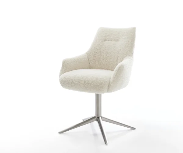 Drehstuhl Alja-Flex mit Armlehnen Teddystoff Beige Fußkreuz Edelstahl 360° drehbar Wippfunktion Taschenfederkern