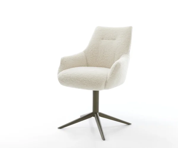 Drehstuhl Alja-Flex mit Armlehnen Teddystoff Beige Fußkreuz Effektfinish Titan 360° drehbar Wippfunktion Taschenfederkern
