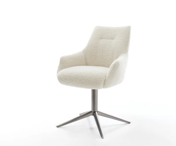 Drehstuhl Alja-Flex mit Armlehnen Teddystoff Beige Fußkreuz Graphit 360° drehbar Wippfunktion Taschenfederkern