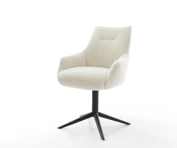 Drehstuhl Alja-Flex mit Armlehnen Teddystoff Beige Fußkreuz Schwarz 360° drehbar Wippfunktion Taschenfederkern