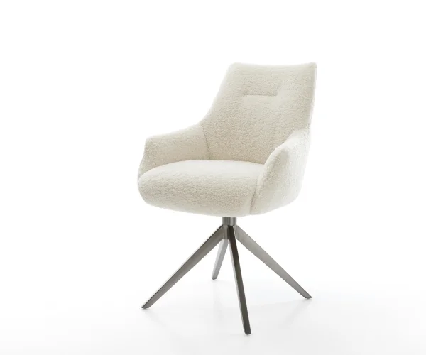 Drehstuhl Alja-Flex mit Armlehnen Teddystoff Beige Kreuzgestell breit Graphit 360° drehbar Wippfunktion Taschenfederkern