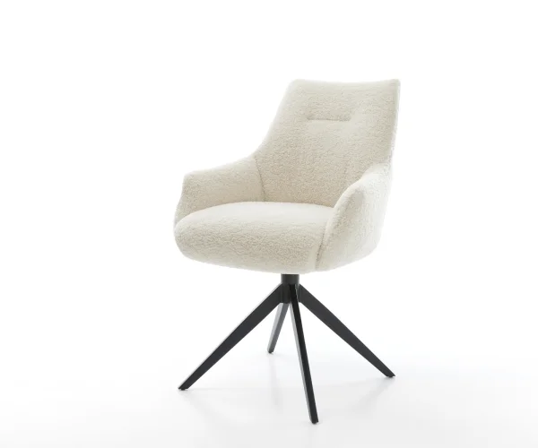 Drehstuhl Alja-Flex mit Armlehnen Teddystoff Beige Kreuzgestell breit Schwarz 360° drehbar Wippfunktion Taschenfederkern