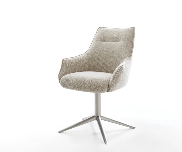 Drehstuhl Alja-Flex mit Armlehnen Webstoff Soft Beige Fußkreuz Edelstahl 360° drehbar Wippfunktion Taschenfederkern