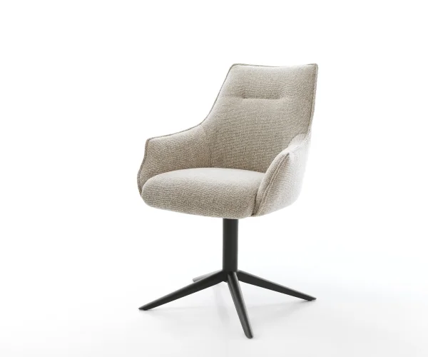 Drehstuhl Alja-Flex mit Armlehnen Webstoff Soft Beige Fußkreuz Schwarz 360° drehbar Wippfunktion Taschenfederkern