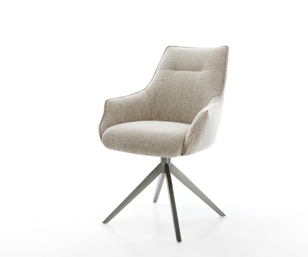 Drehstuhl Alja-Flex mit Armlehnen Webstoff Soft Beige Kreuzgestell breit Graphit 360° drehbar Wippfunktion Taschenfederkern