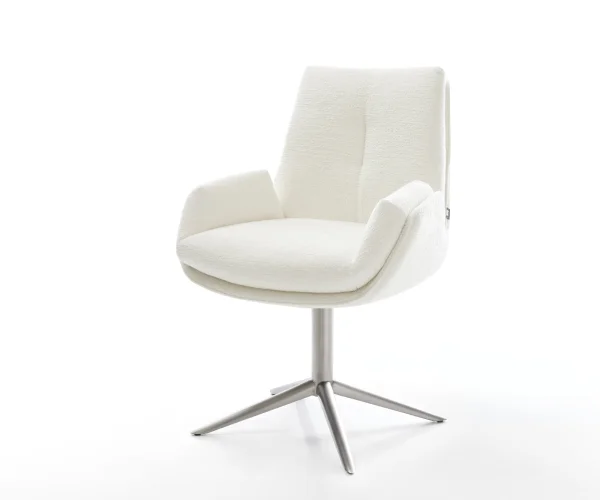 Drehstuhl Clea-Flex Bouclé Soft Beige Fußkreuz Edelstahl 360° drehbar Wippfunktion