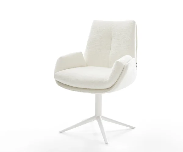 Drehstuhl Clea-Flex Bouclé Soft Beige Fußkreuz Weiß 360° drehbar Wippfunktion