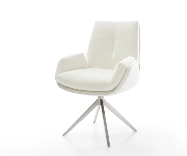 Drehstuhl Clea-Flex Bouclé Soft Beige Kreuzgestell breit Edelstahl 360° drehbar Wippfunktion