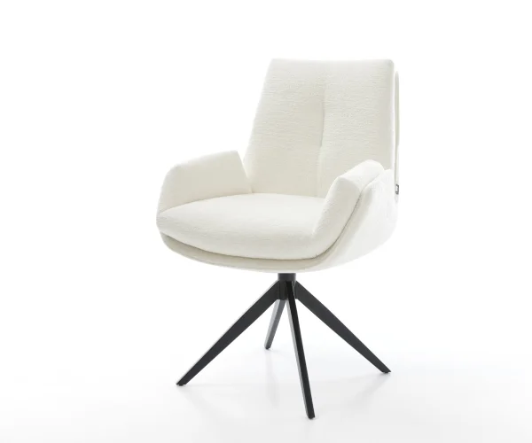 Drehstuhl Clea-Flex Bouclé Soft Beige Kreuzgestell breit Schwarz 360° drehbar Wippfunktion