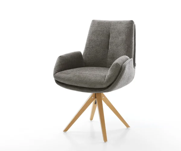 Drehstuhl Clea-Flex Bouclé Soft Schlamm Holzgestell kantig Natur 180° drehbar