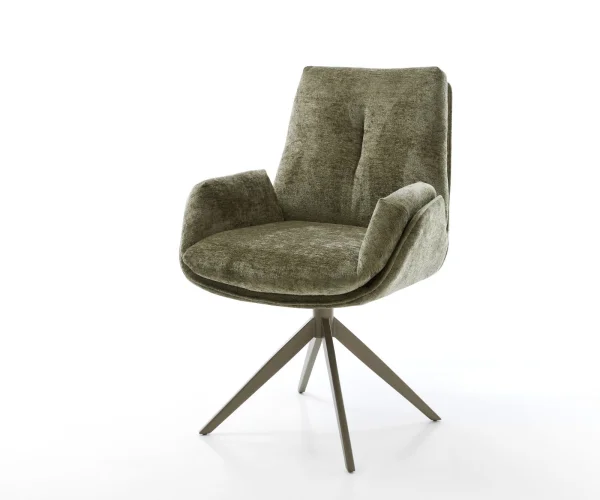 Drehstuhl Clea-Flex Chenille Olive Kreuzgestell breit Effektfinish Titan 360° drehbar Wippfunktion