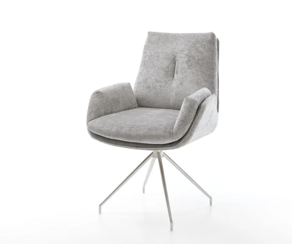 Drehstuhl Clea-Flex Chenille Silbergrau Kreuzgestell konisch Edelstahl 180° drehbar