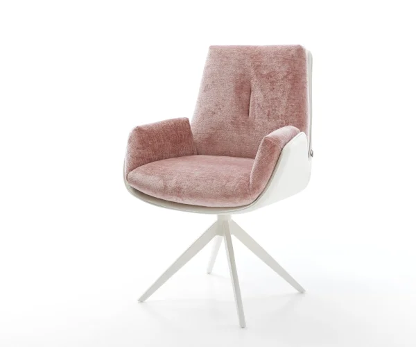 Drehstuhl Clea-Flex Materialmix Echtleder Weiß-Rosé Kreuzgestell breit Weiß 360° drehbar Wippfunktion