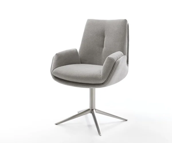 Drehstuhl Clea-Flex Strukturstoff Soft Grau Fußkreuz Edelstahl 360° drehbar Wippfunktion