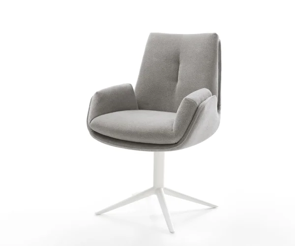 Drehstuhl Clea-Flex Strukturstoff Soft Grau Fußkreuz Weiß 360° drehbar Wippfunktion