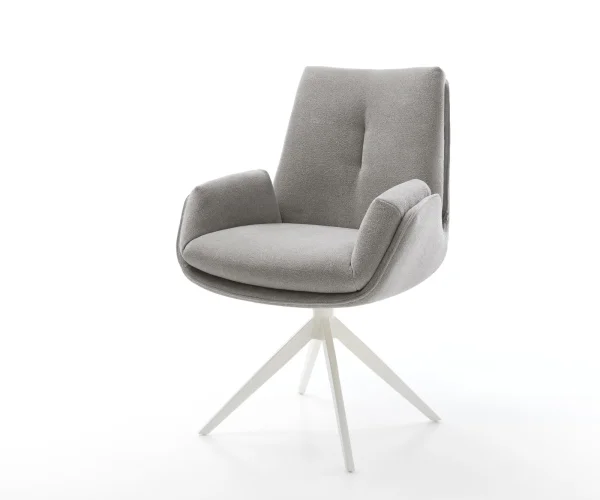 Drehstuhl Clea-Flex Strukturstoff Soft Grau Kreuzgestell breit Weiß 360° drehbar Wippfunktion