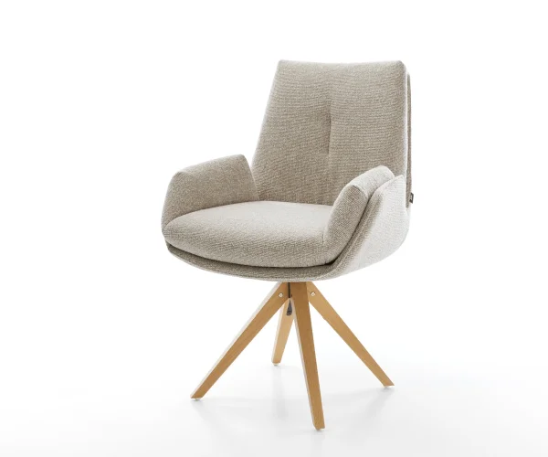 Drehstuhl Clea-Flex Webstoff Soft Beige Holzgestell kantig Natur 180° drehbar