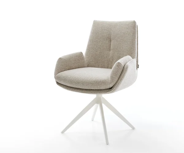 Drehstuhl Clea-Flex Webstoff Soft Beige Kreuzgestell breit Weiß 360° drehbar Wippfunktion
