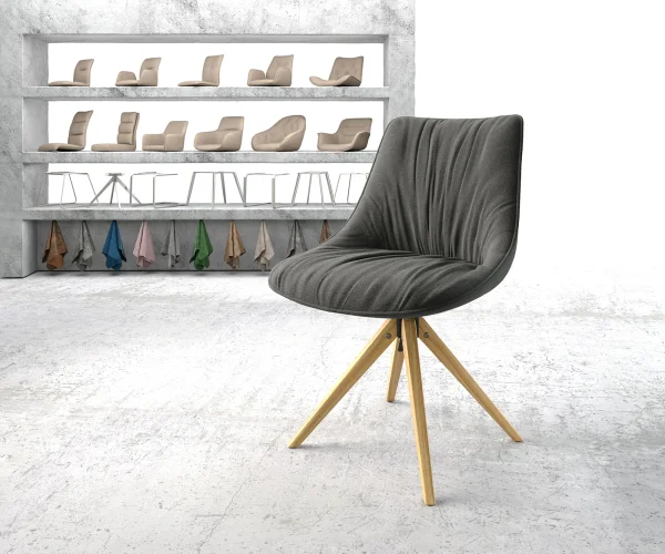Drehstuhl Elda-Flex Strukturstoff Anthrazit Holzgestell kantig Natur 180° drehbar