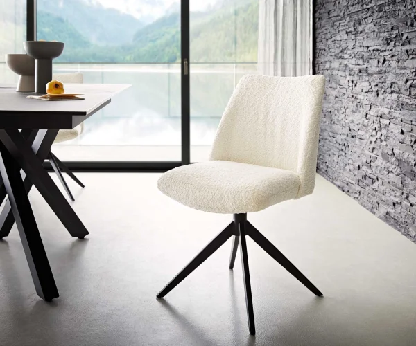 Drehstuhl Elso-Flex Bouclé Weiß Kreuzgestell breit Schwarz 360° drehbar Taschenfederkern