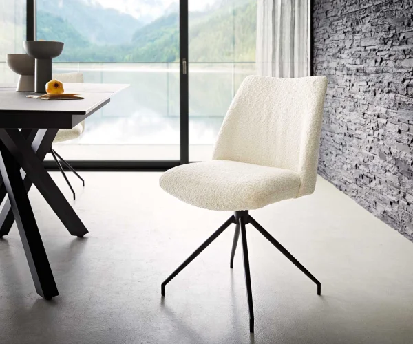 Drehstuhl Elso-Flex Bouclé Weiß Kreuzgestell konisch Schwarz 180° drehbar Taschenfederkern