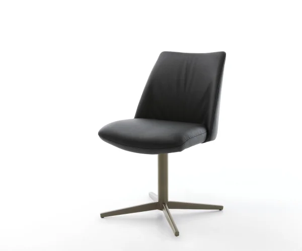 Drehstuhl Elso-Flex Echt-Leder Schwarz Fußkreuz Effektfinish Titan 360° drehbar Taschenfederkern