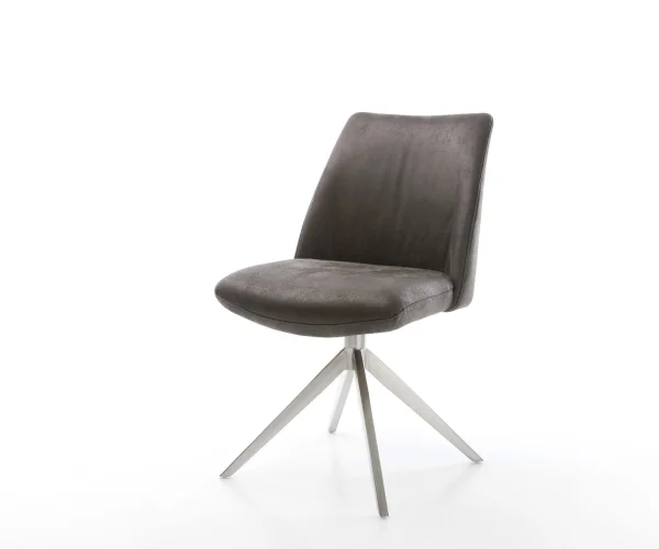 Drehstuhl Elso-Flex Mikrofaser Anthrazit Vintage Kreuzgestell breit Edelstahl 360° drehbar Wippfunktion Taschenfederkern