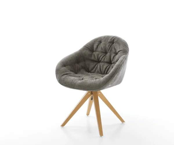 Drehstuhl Gaio-Flex Bouclé Soft Schlamm Holzgestell kantig Natur 180° drehbar