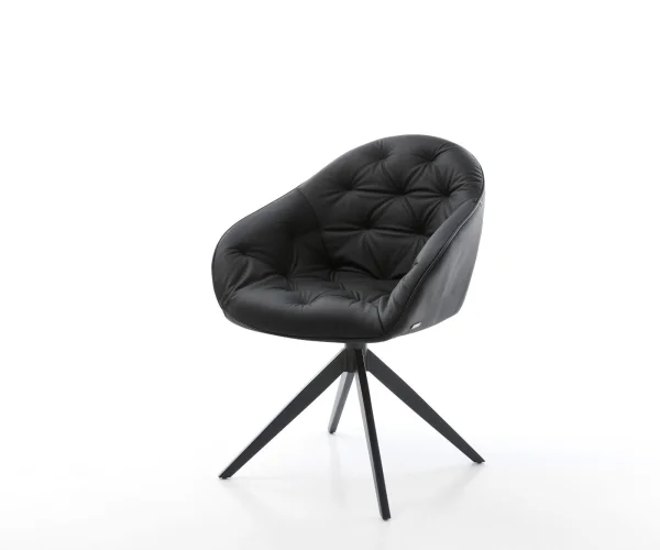 Drehstuhl Gaio-Flex Echt-Leder Schwarz Kreuzgestell breit Schwarz 360° drehbar Wippfunktion
