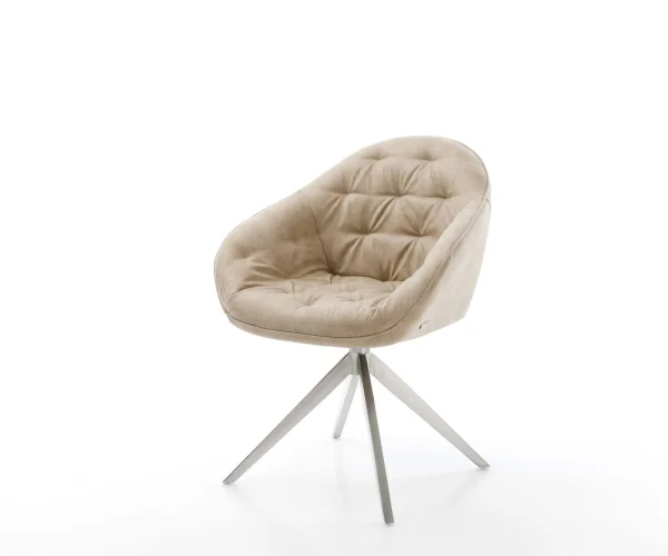 Drehstuhl Gaio-Flex Mikrofaser Beige Vintage Kreuzgestell breit Edelstahl 360° drehbar Wippfunktion