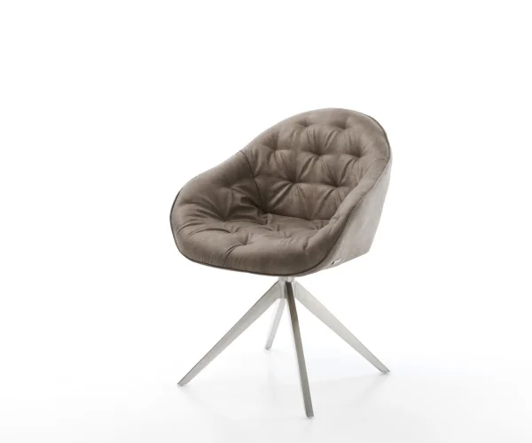 Drehstuhl Gaio-Flex Mikrofaser Taupe Vintage Kreuzgestell breit Edelstahl 360° drehbar Wippfunktion