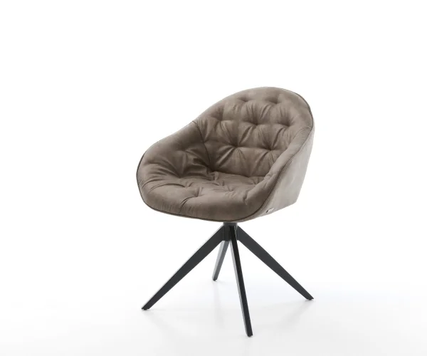 Drehstuhl Gaio-Flex Mikrofaser Taupe Vintage Kreuzgestell breit Schwarz 360° drehbar Wippfunktion