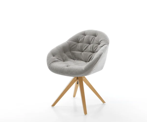 Drehstuhl Gaio-Flex Strukturstoff Soft Grau Holzgestell kantig Natur 180° drehbar