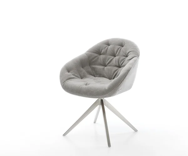 Drehstuhl Gaio-Flex Strukturstoff Soft Grau Kreuzgestell breit Edelstahl 360° drehbar Wippfunktion