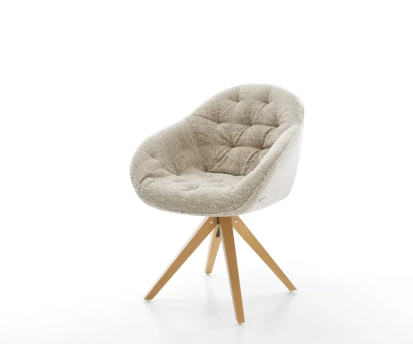 Drehstuhl Gaio-Flex Webstoff Soft Beige Holzgestell kantig Natur 180° drehbar