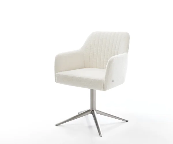Drehstuhl Greg-Flex Bouclé Soft Beige Fußkreuz Edelstahl 360° drehbar Wippfunktion Taschenfederkern