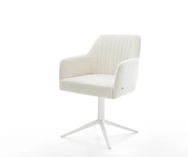 Drehstuhl Greg-Flex Bouclé Soft Beige Fußkreuz Weiß 360° drehbar Wippfunktion Taschenfederkern