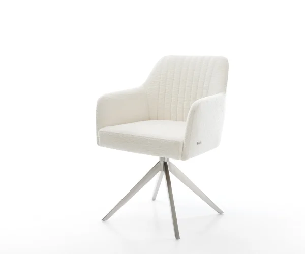 Drehstuhl Greg-Flex Bouclé Soft Beige Kreuzgestell breit Edelstahl 360° drehbar Wippfunktion Taschenfederkern