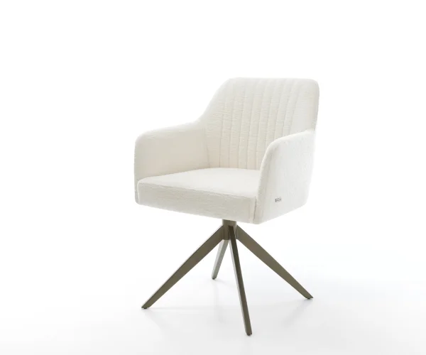 Drehstuhl Greg-Flex Bouclé Soft Beige Kreuzgestell breit Effektfinish Titan 360° drehbar Wippfunktion Taschenfederkern