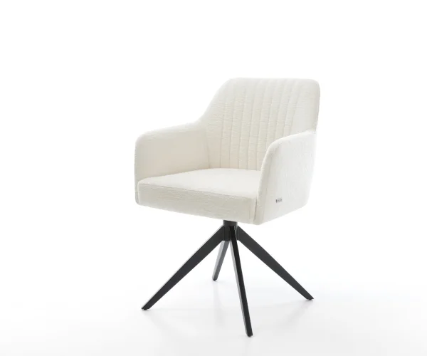 Drehstuhl Greg-Flex Bouclé Soft Beige Kreuzgestell breit Schwarz 360° drehbar Wippfunktion Taschenfederkern