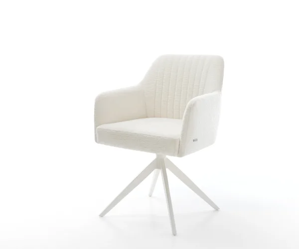 Drehstuhl Greg-Flex Bouclé Soft Beige Kreuzgestell breit Weiß 360° drehbar Wippfunktion Taschenfederkern