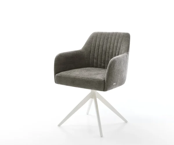 Drehstuhl Greg-Flex Bouclé Soft Schlamm Kreuzgestell breit Weiß 360° drehbar Wippfunktion Taschenfederkern