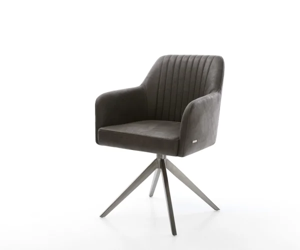 Drehstuhl Greg-Flex Mikrofaser Anthrazit Vintage Kreuzgestell breit Graphit 360° drehbar Wippfunktion Taschenfederkern
