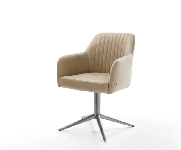 Drehstuhl Greg-Flex Mikrofaser Beige Vintage Fußkreuz Graphit 360° drehbar Wippfunktion Taschenfederkern