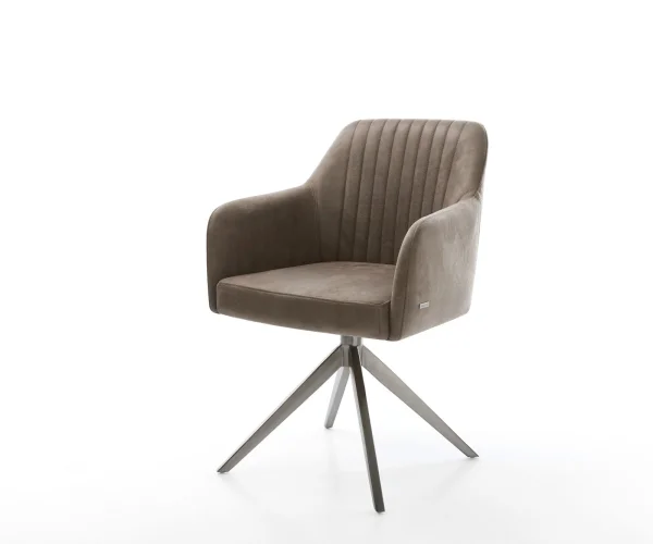 Drehstuhl Greg-Flex Mikrofaser Taupe Vintage Kreuzgestell breit Graphit 360° drehbar Wippfunktion Taschenfederkern