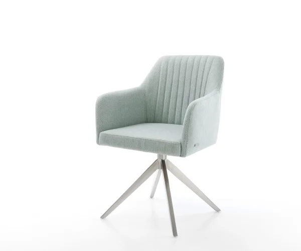 Drehstuhl Greg-Flex Stripes Mint Kreuzgestell breit Edelstahl 360° drehbar Wippfunktion Taschenfederkern