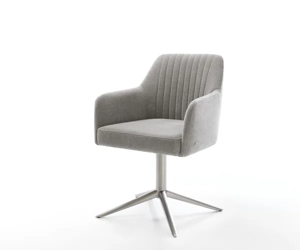 Drehstuhl Greg-Flex Strukturstoff Soft Grau Fußkreuz Edelstahl 360° drehbar Wippfunktion Taschenfederkern